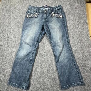 Mwah Jeans Womens 14W Bootcut Embellished Studded Rhinestone Denim Medium Wash